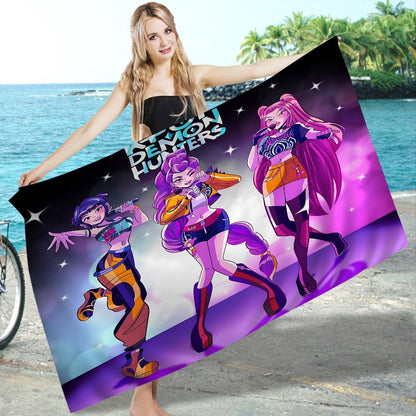 Popular KPop Movie D-Demon H-Hunters Microfiber Blanket Quick Drying Beach Towels Oversized Printing Super Absorbent Pool Towe