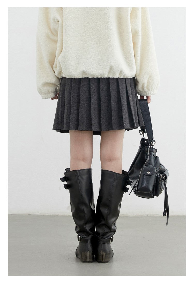 CHIC VEN Women Pleated Skirt High Waist Casual Preppy Style A-line Thick Mini Skirt for Girl Autumn Winter 2025 Ladies Clothing