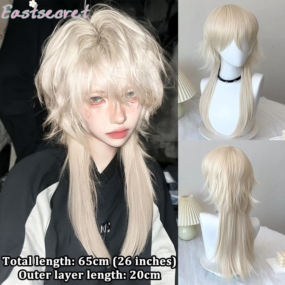 Peruca Sintética Vermelha Longa Reta EAST Mullet Cauda de Lobo em Camadas Fofa Feminina e Masculina para Festa Diária Lolita Cosplay