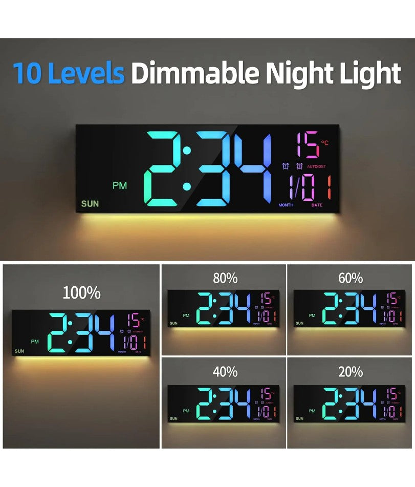 16.2'' Large Digital Wall Clock with Remote Control Big LED/Dual Alarm/8 RGB Colors Digital Alarm Clock Electronic Watch