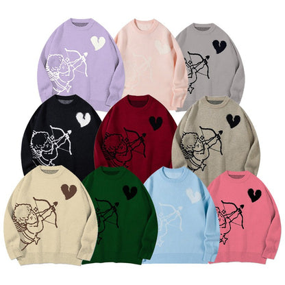 Men's Knitted Sweater Angel Love Heart Design Faionable Urban Sle Winter Season Long Sve round Ne Pullover New Arrival