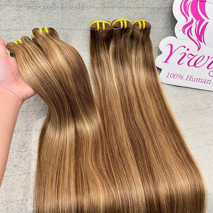 Yiwigs 15A Grade P4/27 Straight Highlight Ombre Colored 100% Raw Virgin Human Hair Bundles Brown Hair Weave Extensions For Women