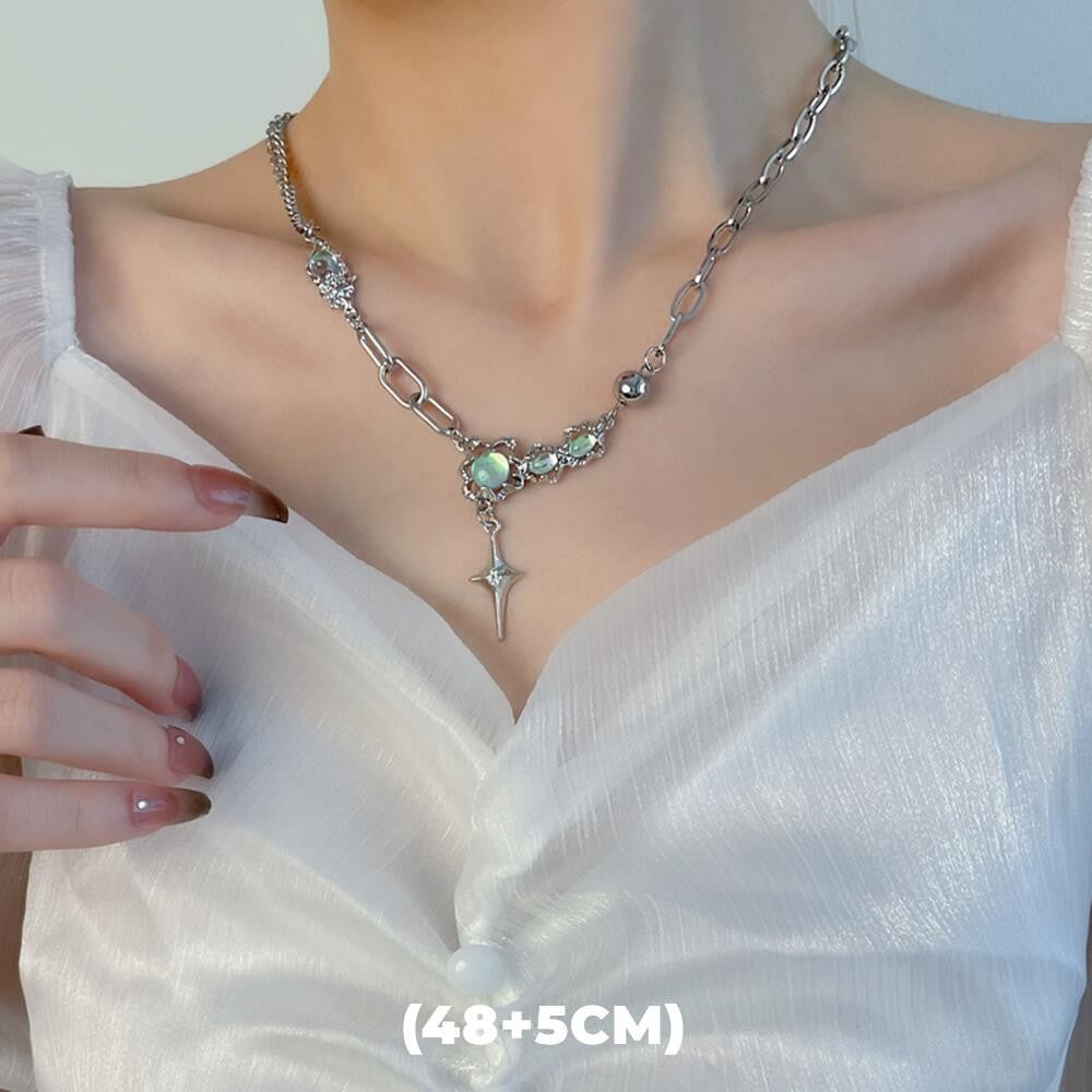 Colar de Hip Hop Zircon Star Camada Dupla Masculino Feminino Tendência Charme Aço Titânio Pingente Corrente Unissex Joias Atacado