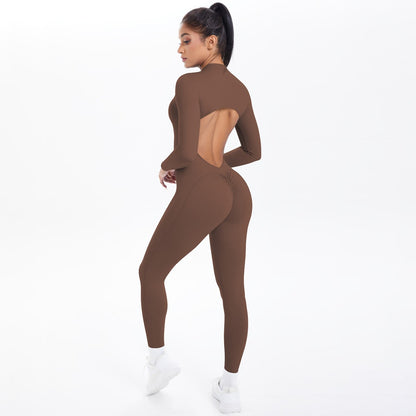 Women's Seamless Yoga Jumpsuit - Front Zip Open Back Breathable One-Piece Bodysuit for Gym Running Fitness Workout