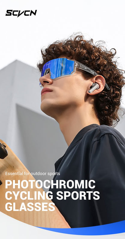 Óculos de Sol Fotocromáticos SCVCN Óculos de Ciclismo para Esportes ao Ar Livre Masculino Feminino MTB Escalada Óculos de Condução para Bicicleta Novo