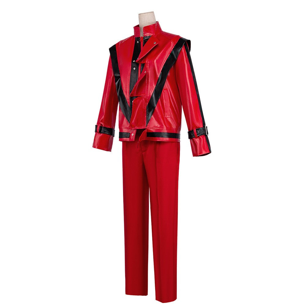 Michael Jackson Thriller Scary Cosplay Costumes movie Red Leather Jacket Pants Uniform Anime Halloween Costume for Men Woman