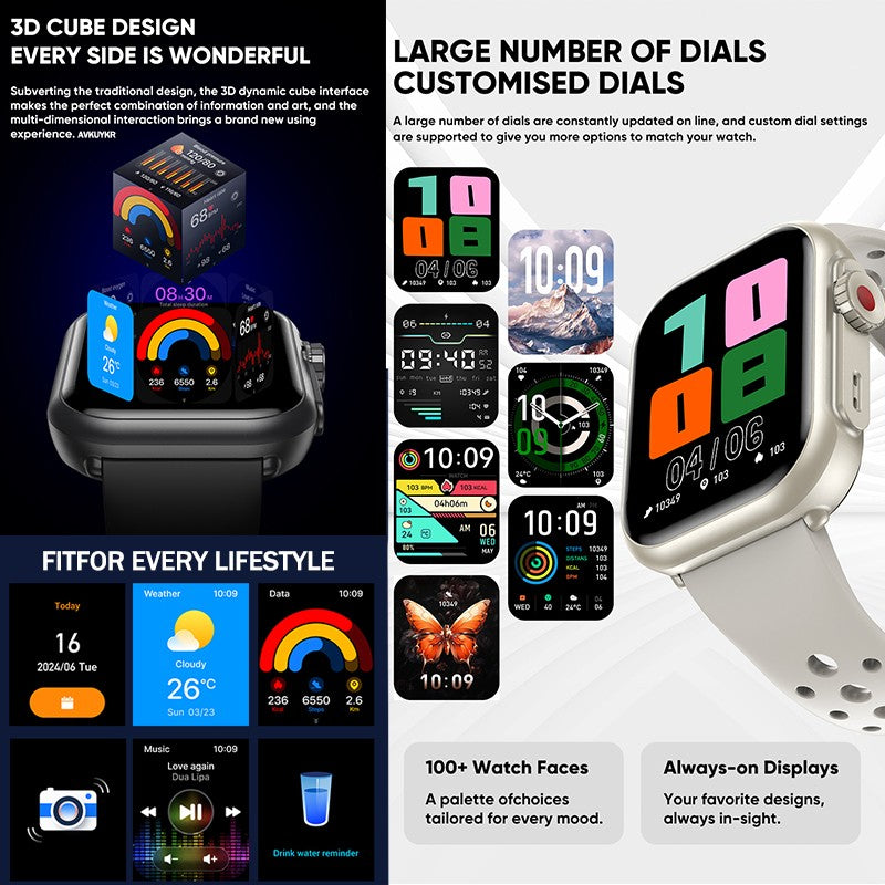 2025 Novo Relógio Inteligente Esportivo da Moda Masculino Feminino Tela Sensível ao Toque Total AMOLED HD de 1,85 Polegadas IP68 À Prova D'Água Smartwatches com Chamada Bluetooth