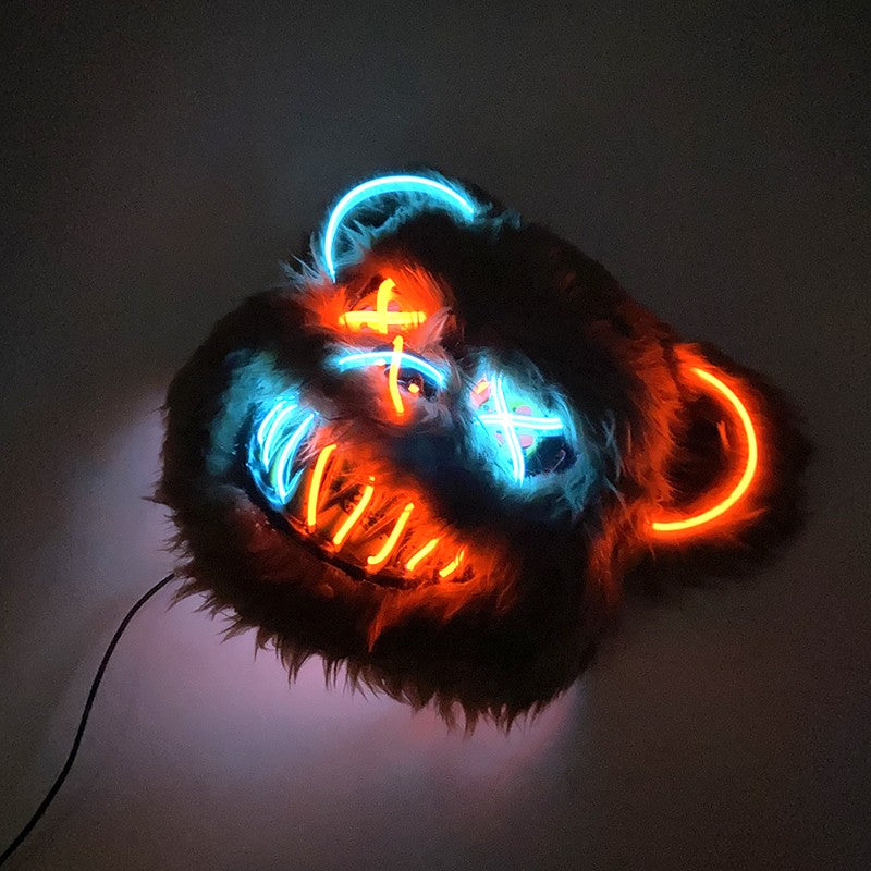 LED Bloody Rabbit Mask Glowing Killer Black Bear Mask Halloween Dance Party Cosplay Costume Props Assassinated Plush Rabbit Mask
