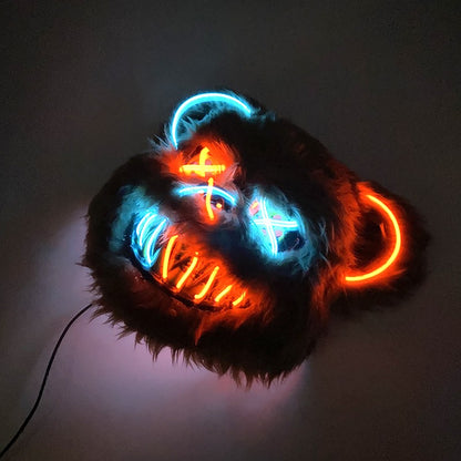 LED Bloody Rabbit Mask Glowing Killer Black Bear Mask Halloween Dance Party Cosplay Costume Props Assassinated Plush Rabbit Mask