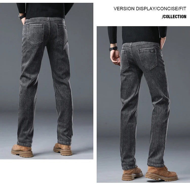 Calça Jeans Masculina de Inverno Slim Reta Elástica Jeans Casual Masculino Roupa Moda Calça Pelúcia Nova Moda Jeans Quente