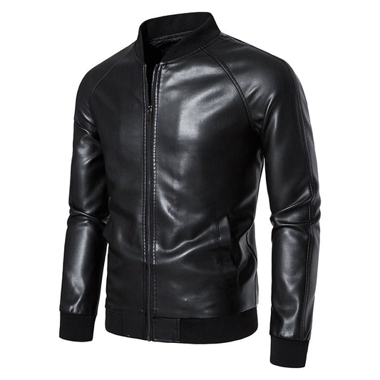 2024 Leather Men's New Trend Fashion Spring And Autumn Stand Collar Comfortable Slim Leather Jacket Handsome Youth Coat