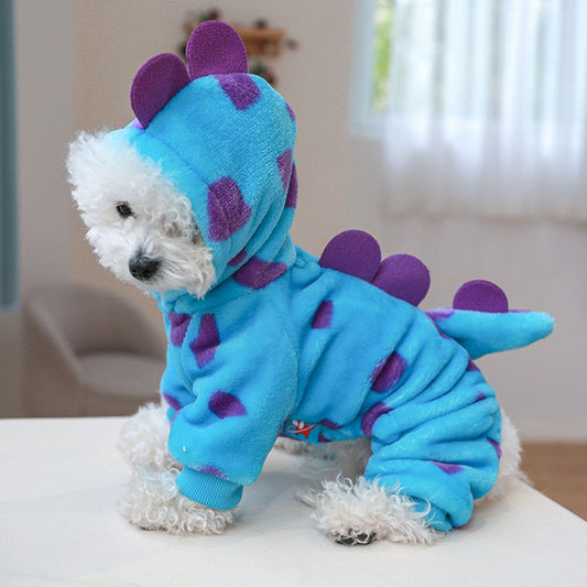 Roupinha de Fleece Super Macio para Animais de Estimação Cachorrinho Outono Inverno Pelúcia Quente Macacão para Cães Quatro Patas Dinossauro Unicórnio Cosplay Roupa para Gatos