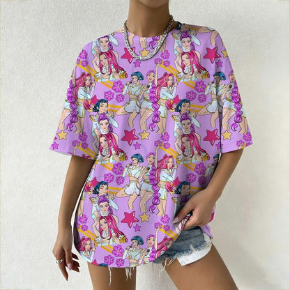 New Women's KPop Demon Hunters Graphic T-Shirt Korean Trendy Streetwear Top with Cartoon Character Prints Summer Fashion Top