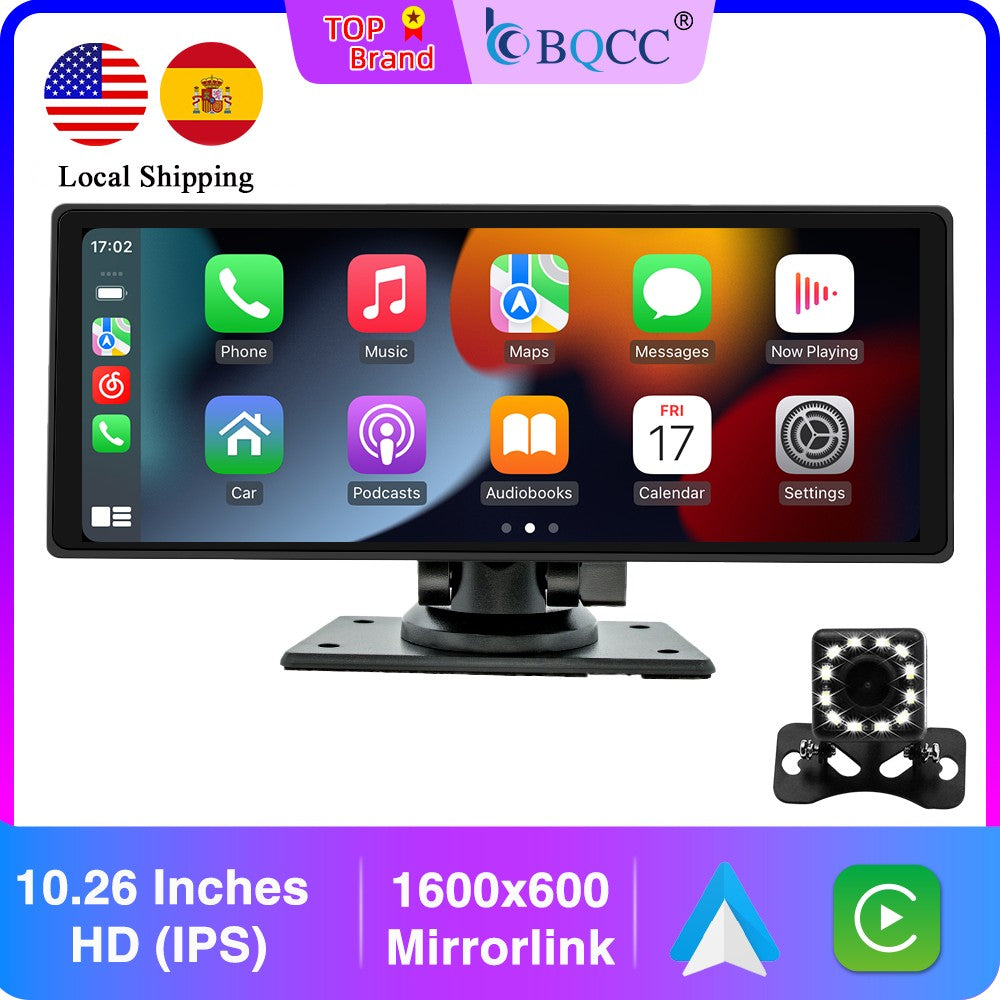 BQCC 10.26" IPS Polegadas Sem fio e com fio Carplay Android Auto Carro MP5 Player Saída de áudio Mirrorlink Rádio BT Automotivo Para Universal