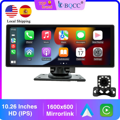 BQCC 10.26" IPS Polegadas Sem fio e com fio Carplay Android Auto Carro MP5 Player Saída de áudio Mirrorlink Rádio BT Automotivo Para Universal