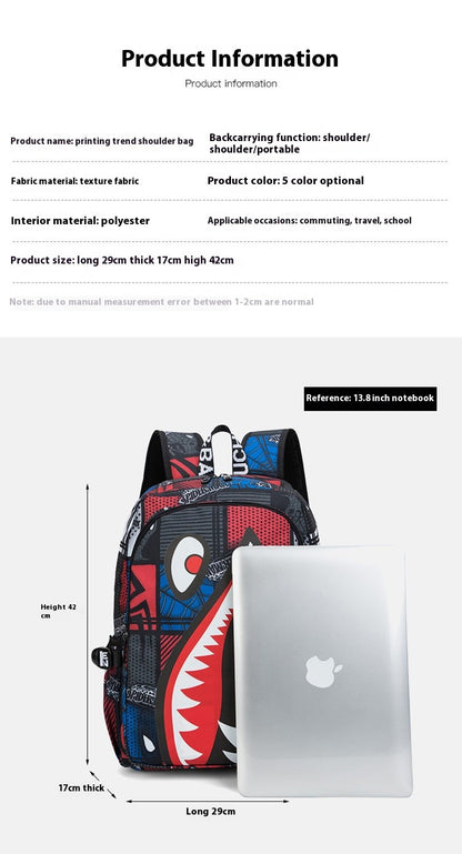 Mochila Escolar para Meninos com Estampa de Tubarão para Crianças, Mochilas de Viagem