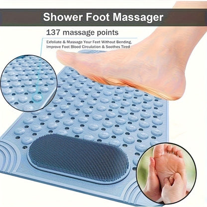 Non-Slip Bath Mat with Massage Feature Oblong Shower Floor Rug Non-Textile Water Absorbent Bathroom Mat with Suction Cups