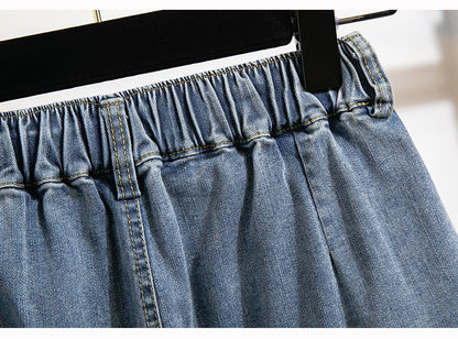 Plus Size Denim Skirt Women Autumn 2024 New High Elastic Waist Blue Color Jeans Skirts With Lining Korean Style Casual Skirt