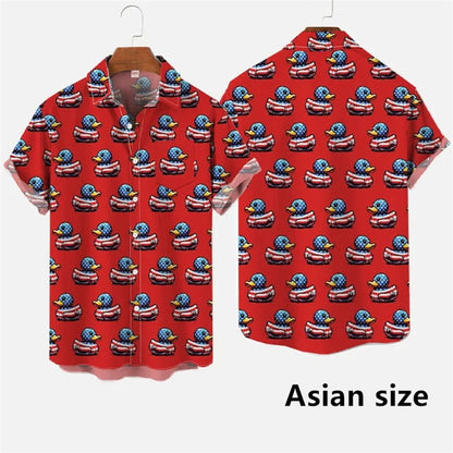 Hawaiian Men Shirts  3D Print Cartoon Cute Duck Printing Short Sleeve Shirt Hip Hop Summer Button Shirts For Men