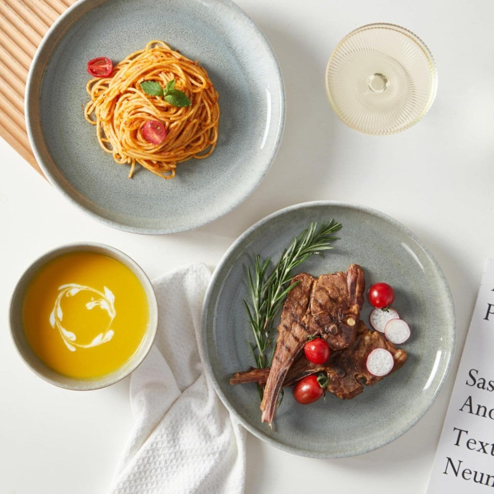 Ceramic Dinnerware Sets for 6, 18 Pieces Stoneware Plates and Bowls Sets, Chip and Stain Resistant Modern Dishes, Dishwasher & M