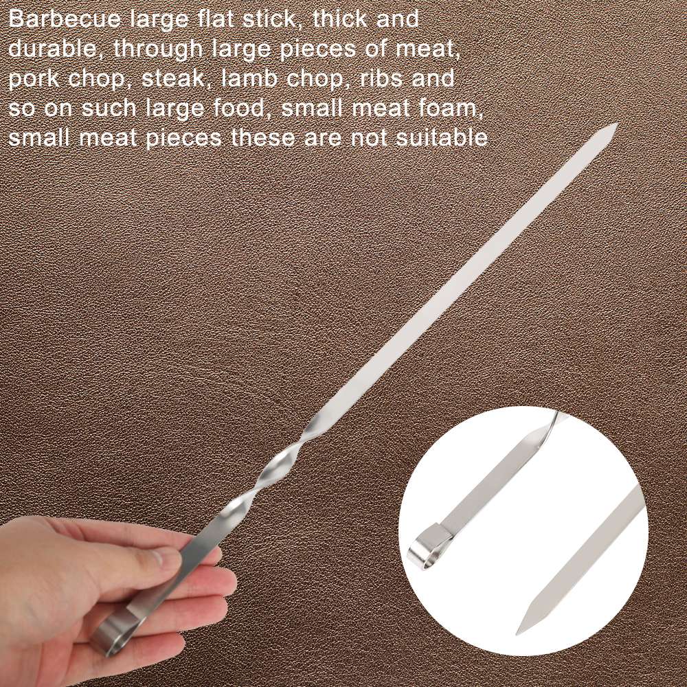 Wide BBQ Sticks BBQ Utensil Flat BBQ Fork Outdoor Camping Picnic Reusable Grill Sticks 6Pcs Stainless Steel Barbecue Skewer