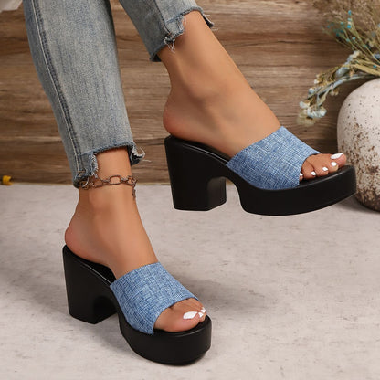 Summer Women Sandals Open-Toe Thick Platform Sandals Flip Flops Outdoor Chunky Heel Fashion Minimalist High Heels Shoes Women