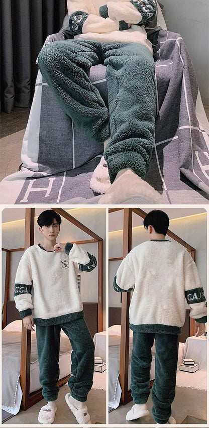 Higher Quality Thickened Warm Flannel Plus Size Men’s Pajamas Winter Nightwear Loungewear Fashion Striped Sleepwear Homewear