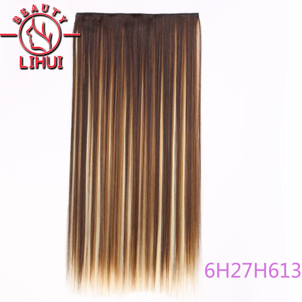 Extensões de cabelo sintéticas com clipe, longas e lisas, com 5 clipes em uma única peça, extensões de cabelo multicoloridas LIHUI