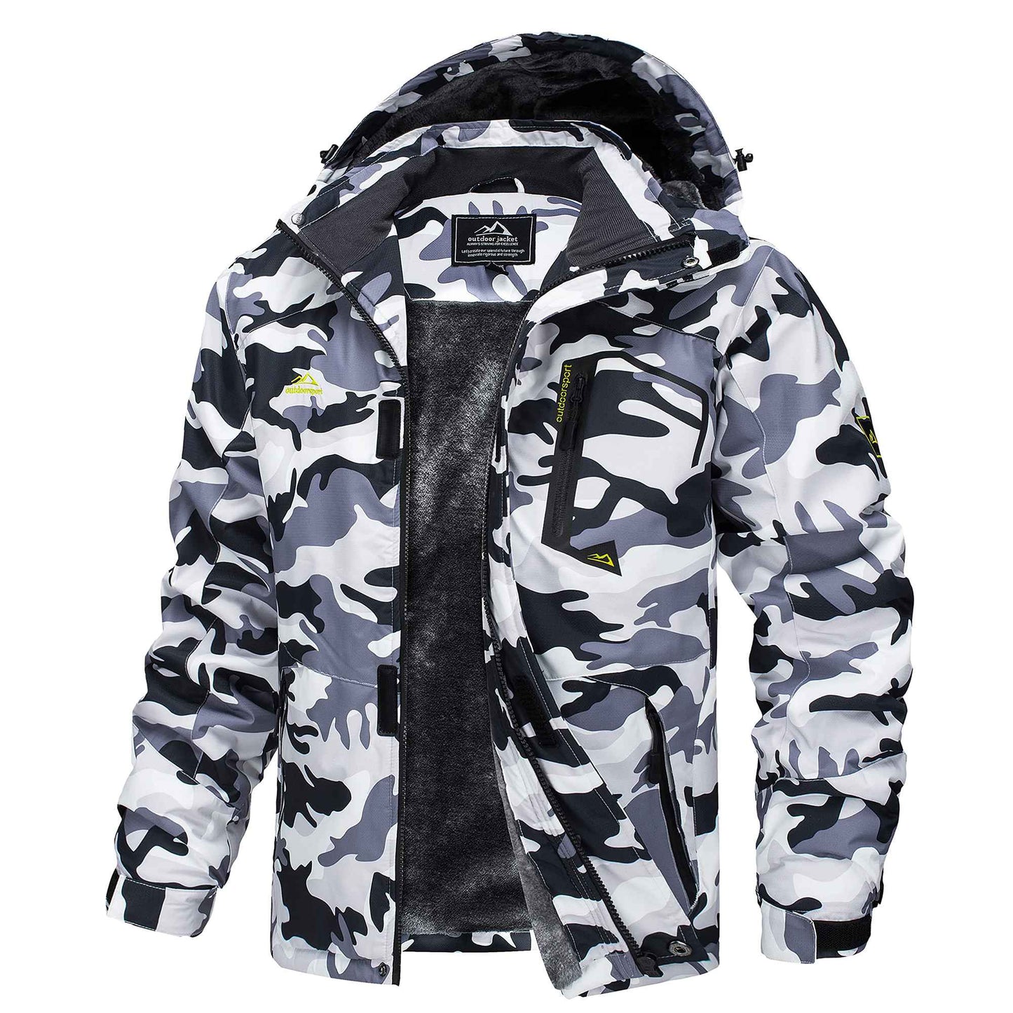 MAGCOMSEN Fleece Ski Jacket Men's Hooded Waterproof Thermal Thick Warm Camo Parka Removable Hooded Coats Winter Snowboard Anorak