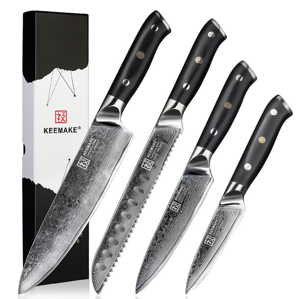 Conjunto de Facas de Cozinha KEEMAKE Design Faca de Utilidade Japonesa para Chef Faca de Corte de Aço Damasco de Alto Carbono para Vegetais e Carnes