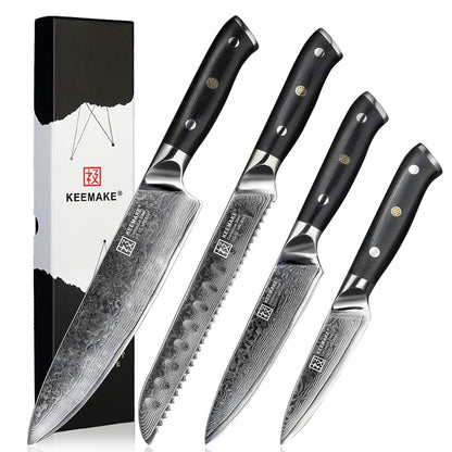 Conjunto de Facas de Cozinha KEEMAKE Design Faca de Utilidade Japonesa para Chef Faca de Corte de Aço Damasco de Alto Carbono para Vegetais e Carnes