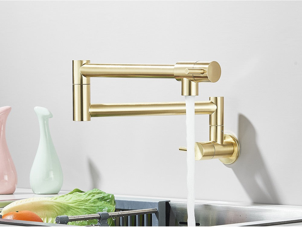 Brushed Gold Rotated Kitchen Sink Faucet Cold Water Tap Brass Basin Sink Swivel Faucets Wall Mounted Faucet
