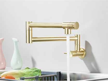Brushed Gold Rotated Kitchen Sink Faucet Cold Water Tap Brass Basin Sink Swivel Faucets Wall Mounted Faucet