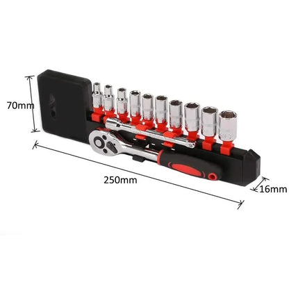 Jogo de Soquetes com Catraca de 1/4" Jogo de Soquetes de Haste de Extensão Chave Catraca Multifuncional Ferramenta Manual para Reparo de Carros e Motocicletas