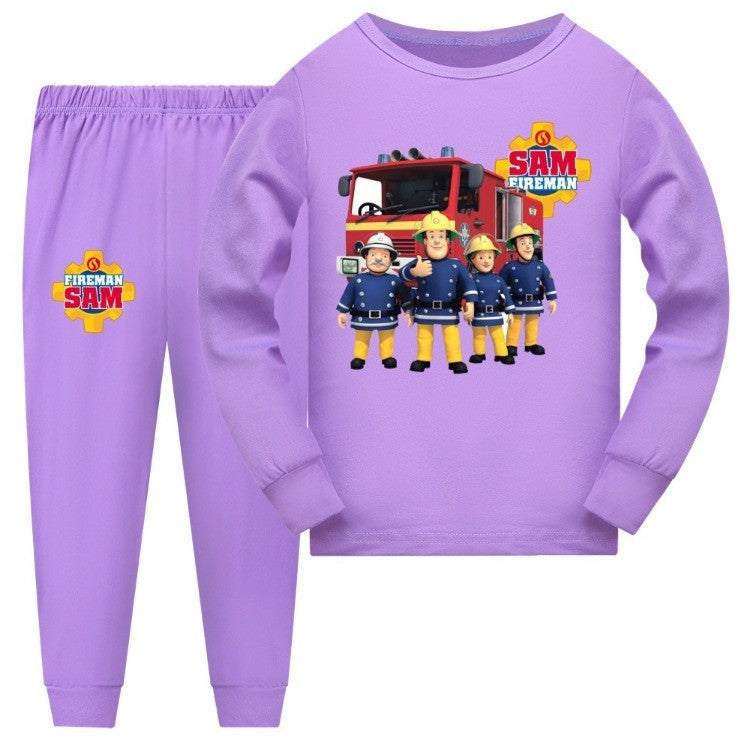 Anime Fireman Sam Clothes Kids Fire Fighting Pajama Sets Baby Girls Homewear Toddler Boys Nightwear Children Long Sleeve Pijamas