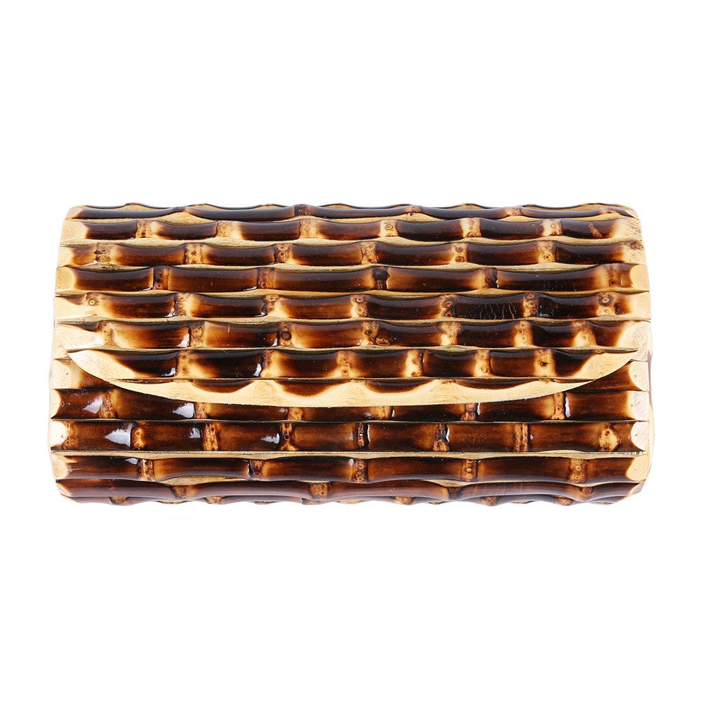 Nilerun Brand Fashion Vintage Retro Hard Wood Rattan Straw Evening Purse Wallet Unique Handmade Natural Bamboo Root Clutch Bag