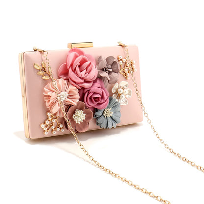 Pearl Clutch Bags Pink Color Girl Best Gift Evening Bags Flower Handmade Style Party Wedding Chian Shoulder Handbags For Luxury