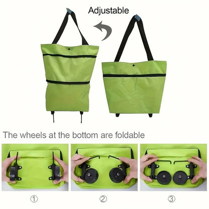 1Pc Foldable Shopping Bag with Wheels Trolley Large Reusable Cloth Hand Tote Bolsas Eco Fabric Supermarket Grocery Pull Cart Bag