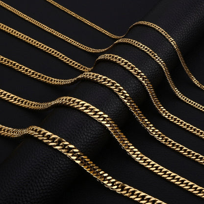 Stainless Steel Cuban Chain Necklace Gold Color Titanium Steel Men Chain Necklace Simple Jewelry Fashion Accessories Gift