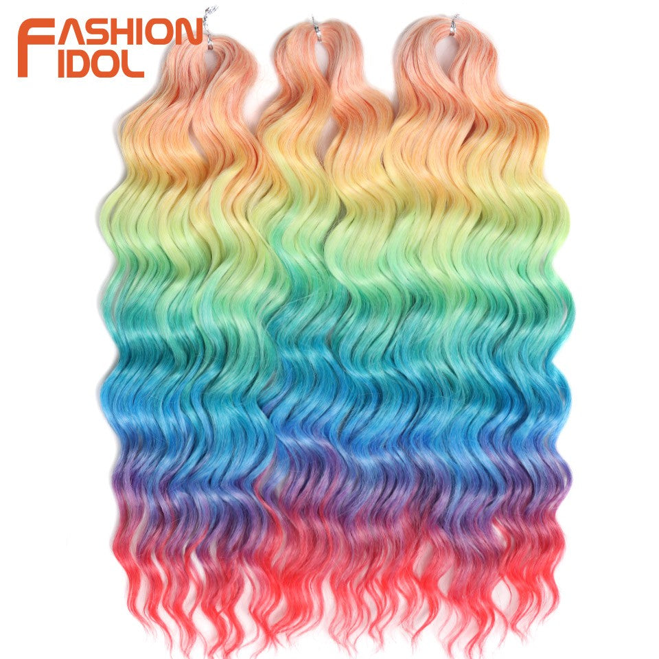 FASHION IDOL Cabelo de Crochê Torção Laranja Extensões de Cabelo Trançado de Onda Profunda Sintética Cabelo Onda de Água 24 Polegadas Fibra Resistente ao Calor