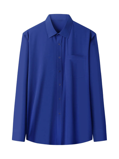 Iron-Free Long Sleeve Silk Smooth Drapey Wedding Shirt for Men Summer Business Formal Wine Red Large Size Men's Clothing