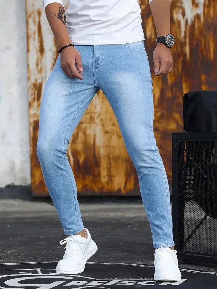 Calça Jeans Masculina Skinny Stretch Cores Sólidas Preto Azul Primavera Luxo Rua Harajuku Hip-Hop Calças Justas Marca