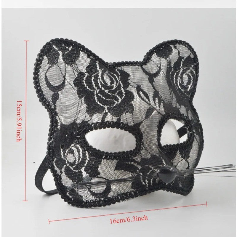 Lace Cat Face Mask Women Halloween Cosplay Costume Accessory Masquerade Party Prop