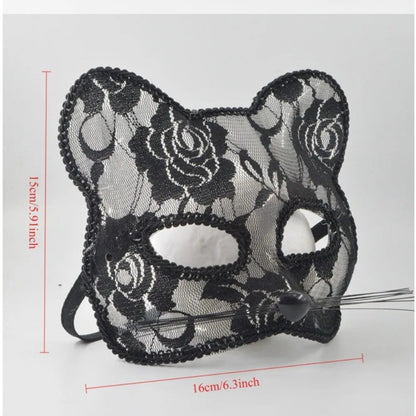 Lace Cat Face Mask Women Halloween Cosplay Costume Accessory Masquerade Party Prop