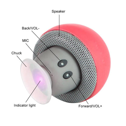 Mini Alto-Falante Bluetooth de Desenho Animado Fofo em Formato de Cogumelo com Ventosa Aprimorada, À Prova de Poeira, Presente de Aniversário para Crianças e Mulheres