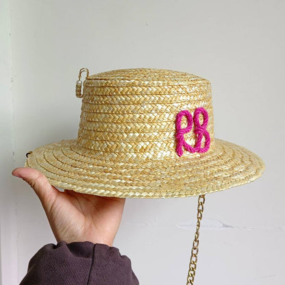 2023 Summer sun hat Lafite grass French straw hat Women's chain decorated straw hat Holiday Sun hat Punk style  beach