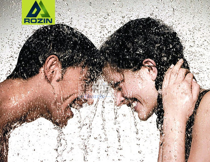 rozin Antique Brass Shower Faucet Set Bathroom Shower Column with Shelf Rainfall Hot Cold Water Mixer Tap Handhold Shower Faucet