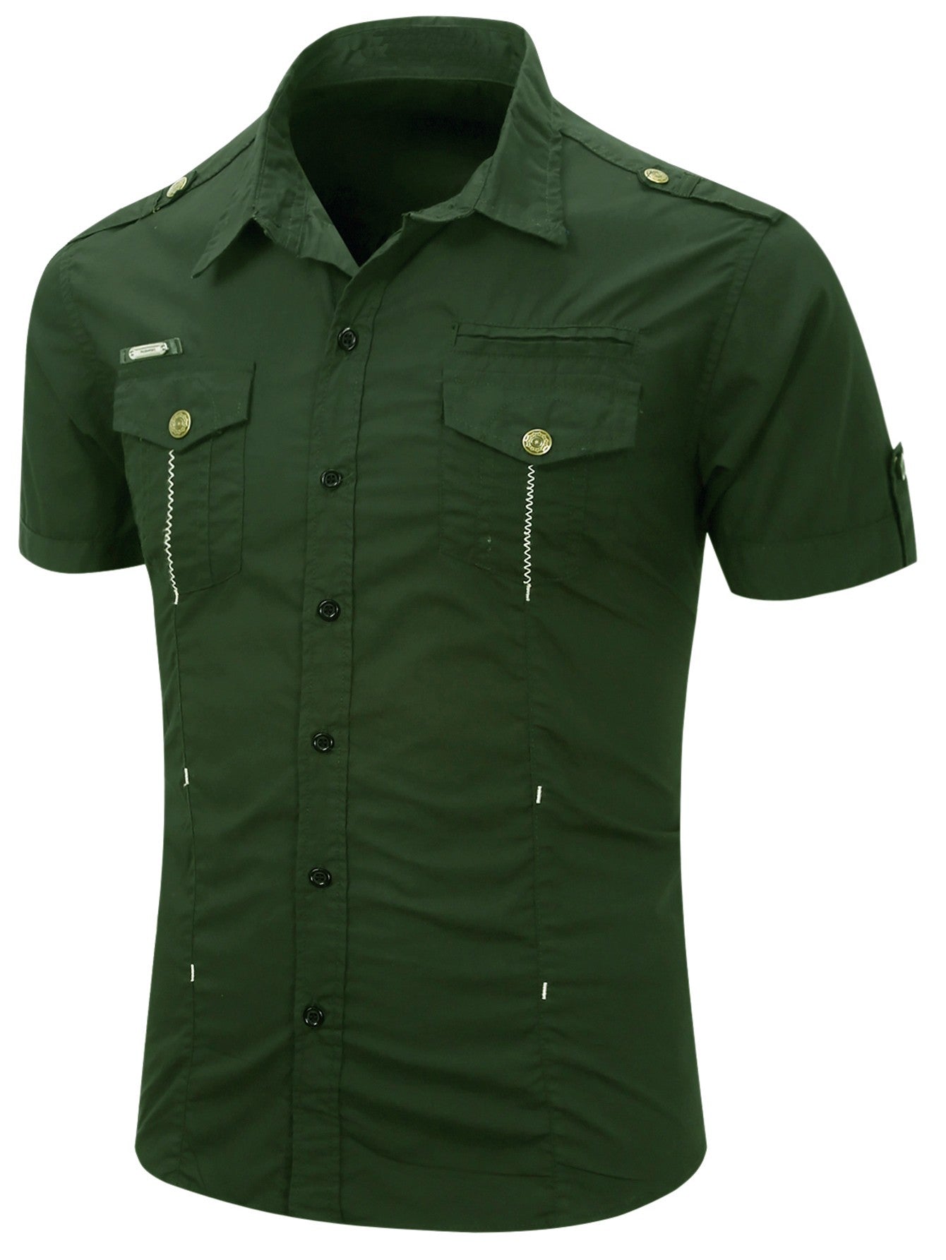 New Fashion 2025 Men's Casual 100% Cotton Military Tactical Shirt Summer Short Sleeve Solid Color Cargo Work Shirts with Pocket