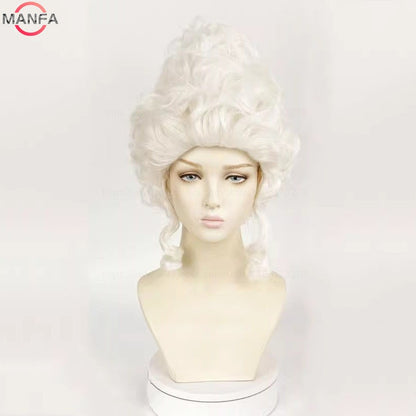 Perucas de Cosplay Maria Antonieta Princesa Médio Encaracolado Resistente ao Calor Peruca de Cabelo Sintético + Touca de Peruca