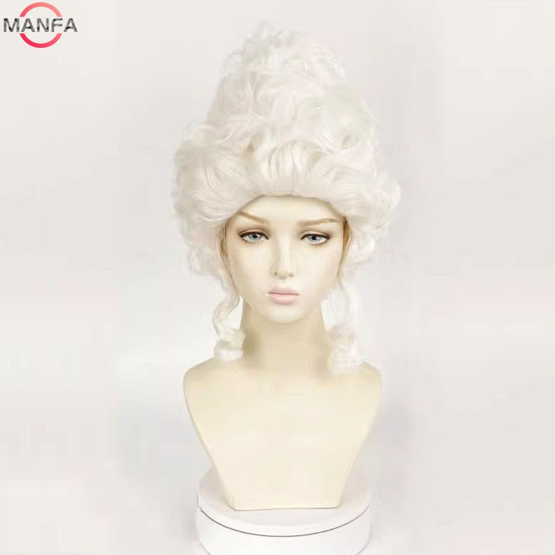 Perucas de Cosplay Maria Antonieta Princesa Médio Encaracolado Resistente ao Calor Peruca de Cabelo Sintético + Touca de Peruca